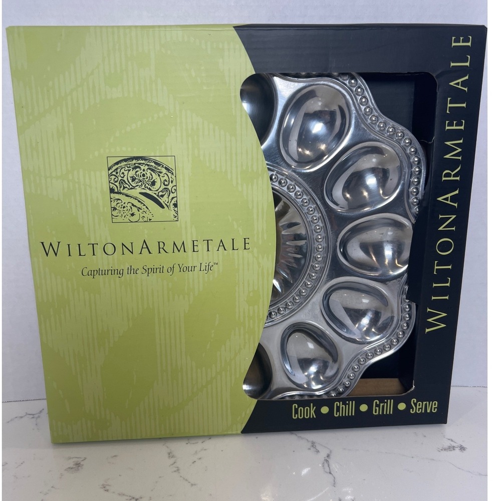 Wilton Armetale Flutes Pearls Deviled Egg Serving Tray Platter Aluminum NIB